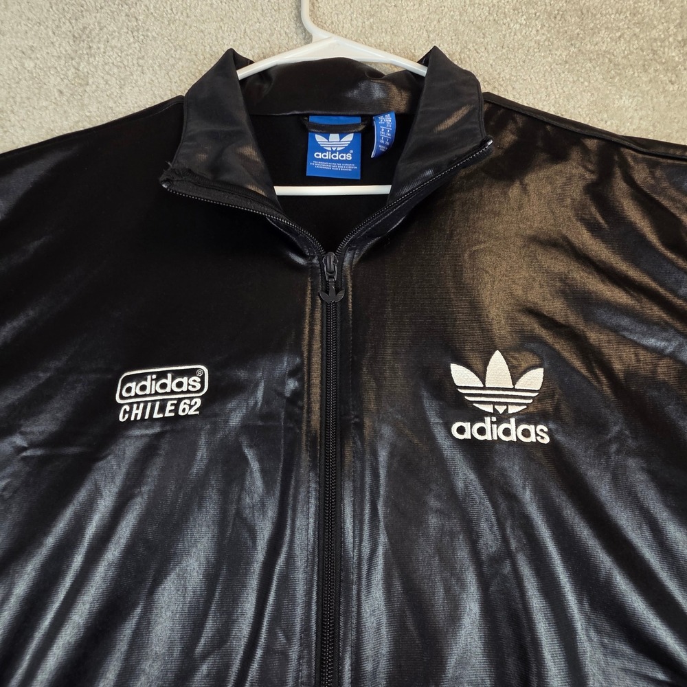 Adidas Originals Chile 62 Track Jacket Men XXL Black Blue Wet Look Shiny Trefoil